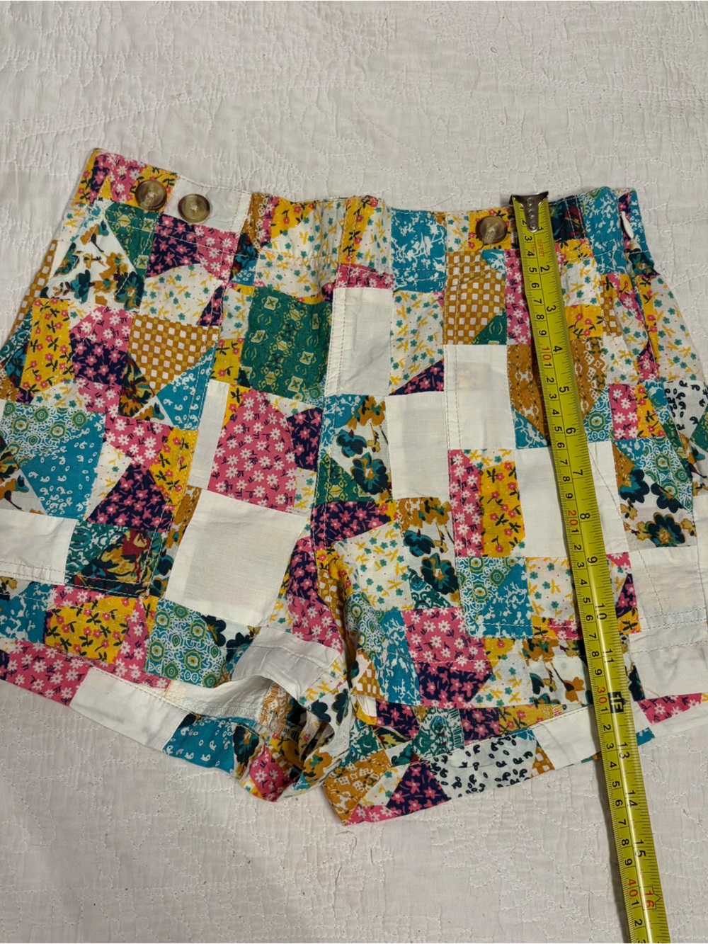 Pilcro Knit Patchwork Floral Shorts in Teal, Mustard & Pink - Picture 6 of 8